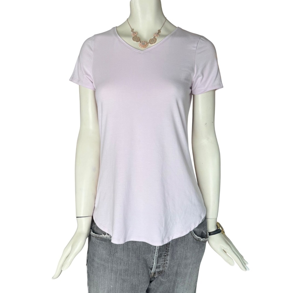 New Bamboo T-Shirt V-Neck Mauve Curved Hem Balletcore Minimalist Cleangirl XL